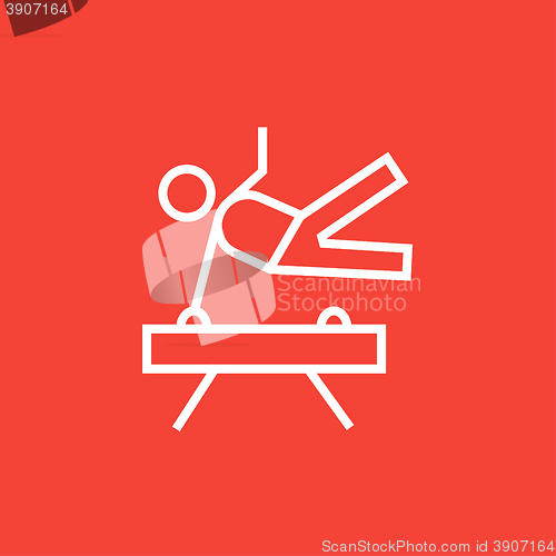 Image of Gymnast exercising on pommel horse line icon.