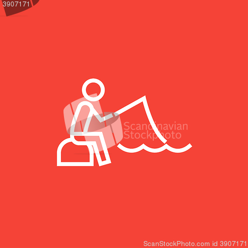 Image of Fisherman sitting with rod line icon.
