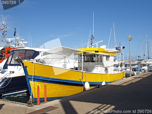 Image of yellow and blue boat