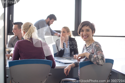 Image of young business people group on meeting at office