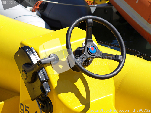 Image of steering wheel on an inflatable yacht