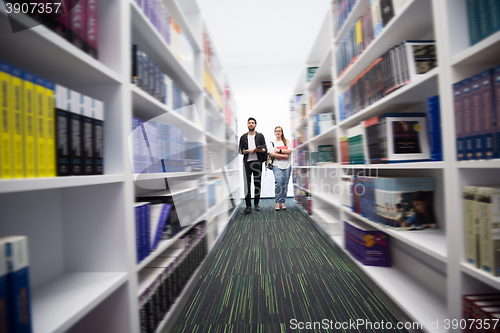 Image of students group  in school  library