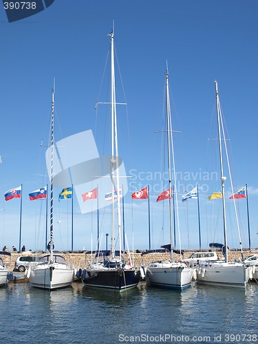 Image of yachts in french riviera harbor