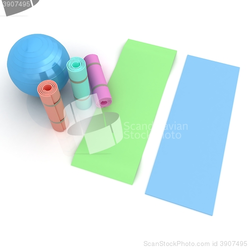 Image of karemat and fitness ball. 3D illustration