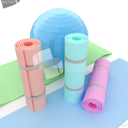 Image of karemat and fitness ball. 3D illustration