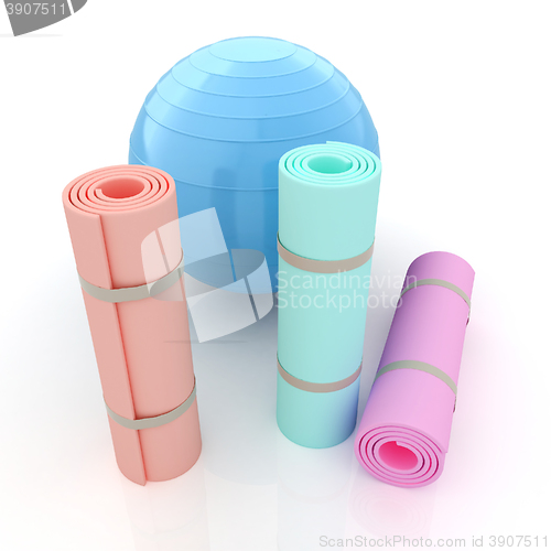 Image of karemat and fitness ball. 3D illustration