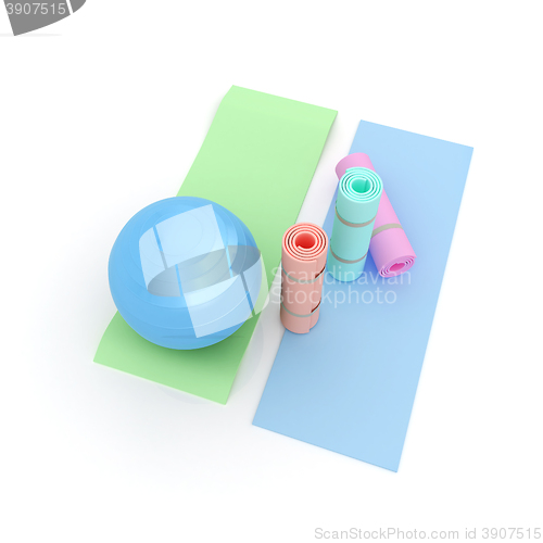 Image of karemat and fitness ball. 3D illustration