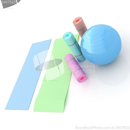 Image of karemat and fitness ball. 3D illustration