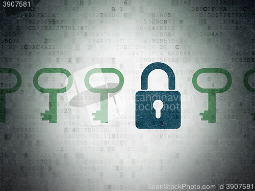 Image of Privacy concept: closed padlock icon on Digital Data Paper background