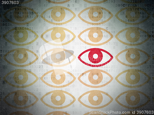 Image of Protection concept: eye icon on Digital Data Paper background