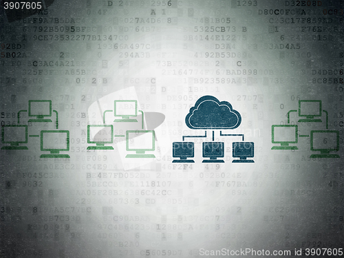 Image of Cloud computing concept: cloud network icon on Digital Data Paper background