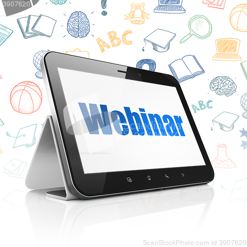 Image of Education concept: Tablet Computer with Webinar on display