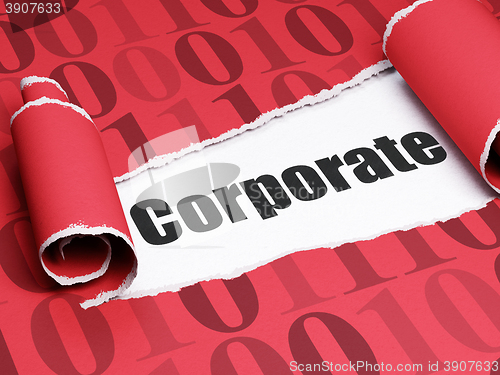 Image of Finance concept: black text Corporate under the piece of  torn paper