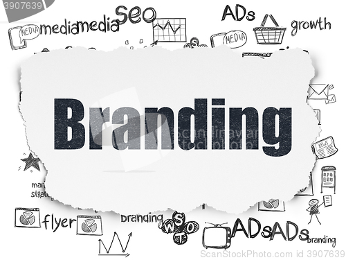 Image of Advertising concept: Branding on Torn Paper background