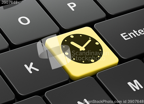 Image of Time concept: Clock on computer keyboard background