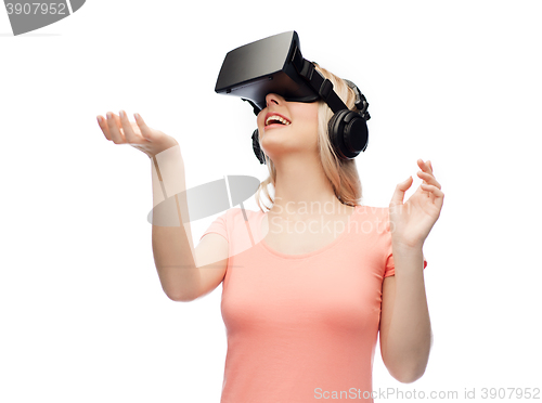 Image of woman in virtual reality headset or 3d glasses