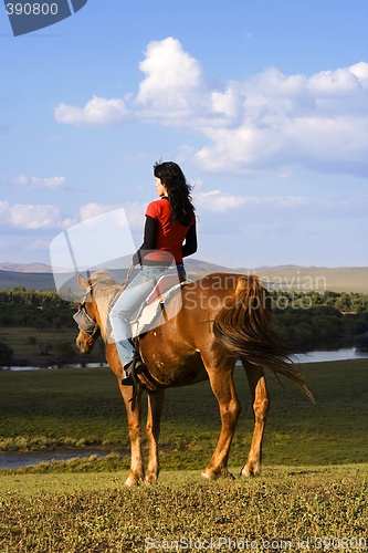 Image of Asian Girl Horse Riding