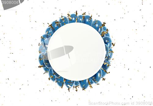 Image of circle badge and blue balloons