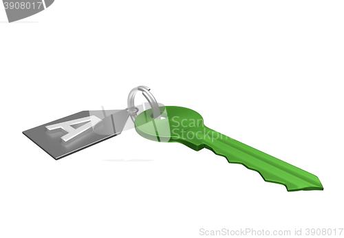 Image of green key and silver trinket with silver ring