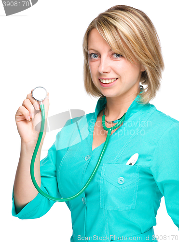 Image of Portrait of a woman wearing doctor uniform