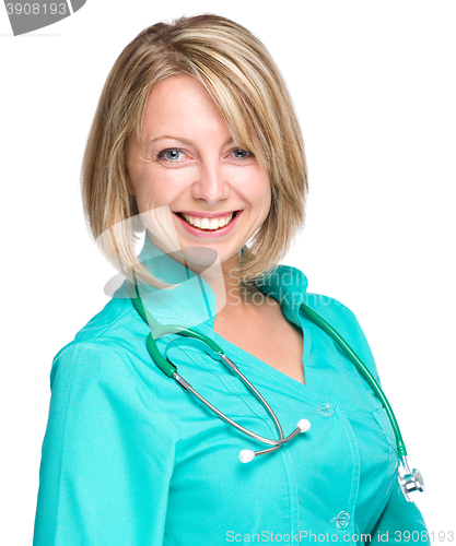 Image of Portrait of a woman wearing doctor uniform