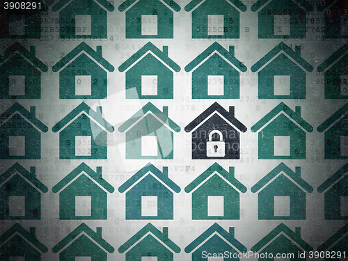 Image of Protection concept: home icon on Digital Data Paper background