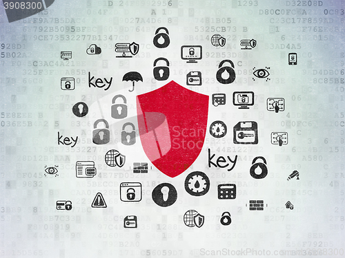 Image of Privacy concept: Shield on Digital Data Paper background