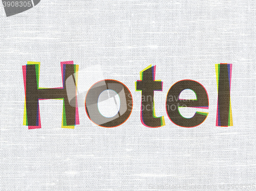 Image of Travel concept: Hotel on fabric texture background