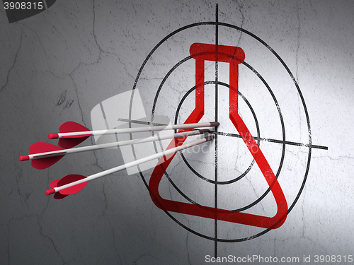 Image of Science concept: arrows in Flask target on wall background