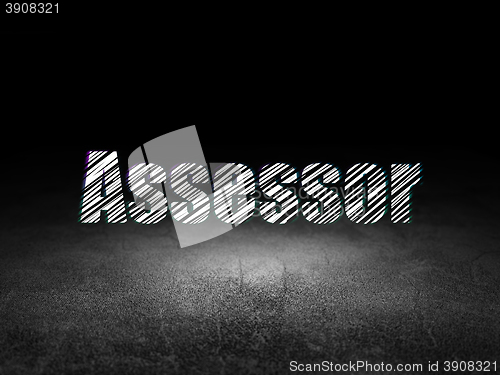Image of Insurance concept: Assessor in grunge dark room