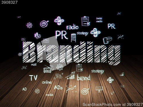 Image of Advertising concept: Branding in grunge dark room
