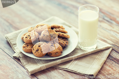 Image of close up of chocolate oatmeal cookies and milk