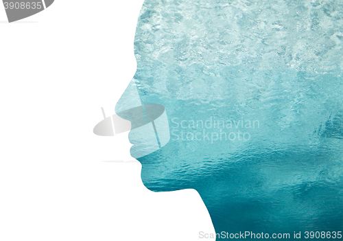 Image of double exposure woman profile with water