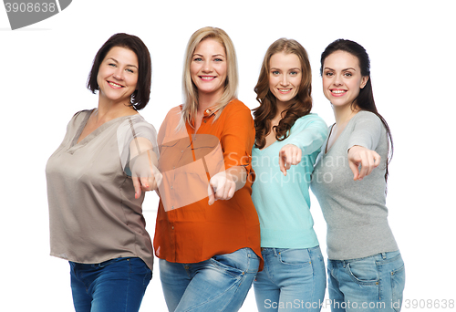 Image of group of happy women pointing finger on you
