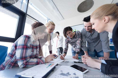 Image of top  view of business people group brainstorming on meeting