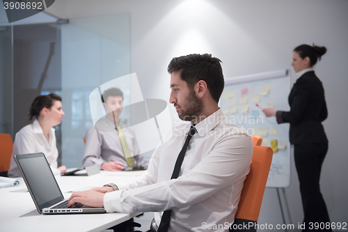 Image of young business man at meeting