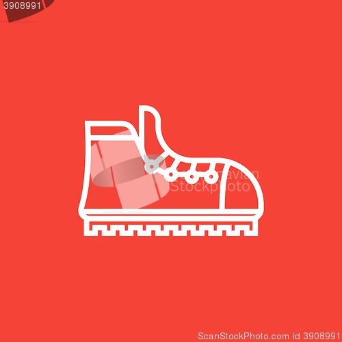 Image of Hiking boot with crampons line icon.