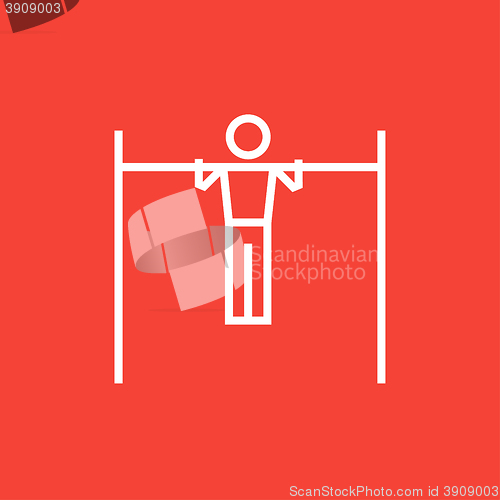 Image of Gymnast exercising on bar line icon.