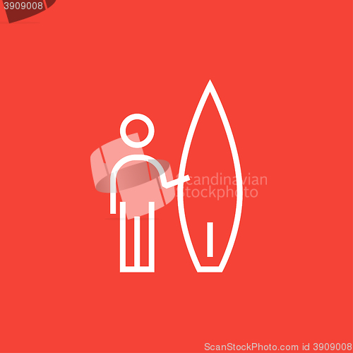 Image of Man with surfboard line icon.