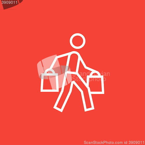 Image of Man carrying shopping bags line icon.