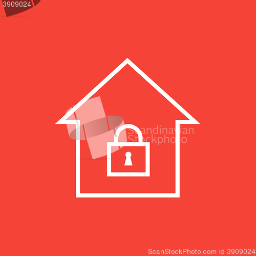 Image of House with closed lock line icon.