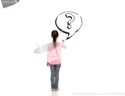 Image of little girl with marker drawing question mark
