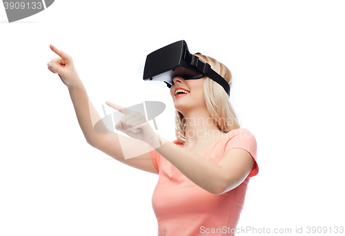 Image of woman in virtual reality headset or 3d glasses