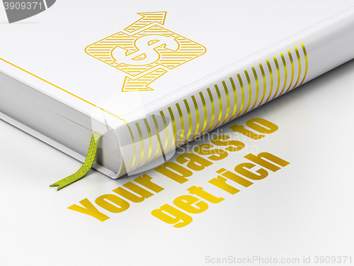 Image of Finance concept: book Finance, Your Pass to Get Rich on white background