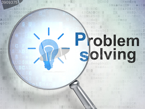 Image of Business concept: Light Bulb and Problem Solving with optical glass