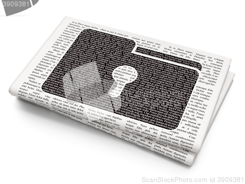 Image of Finance concept: Folder With Keyhole on Newspaper background