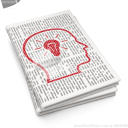 Image of Studying concept: Head With Lightbulb on Newspaper background