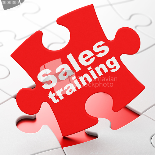 Image of Advertising concept: Sales Training on puzzle background