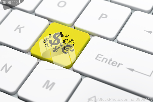Image of Advertising concept: Finance Symbol on computer keyboard background