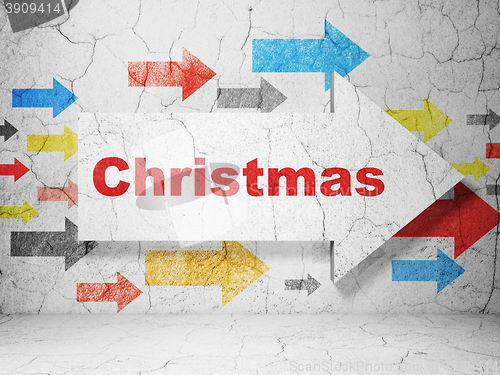 Image of Entertainment, concept: arrow with Christmas on grunge wall background